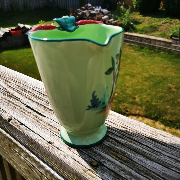 Vintage Hand Painted Green Italian Pottery Pitcher - Picture 5 of 14